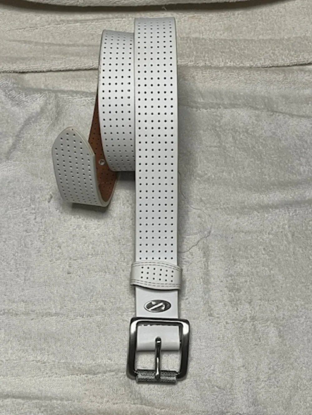 White NikeGolf Leather Perforated Golf Belt Metal Buckle Logo Ultralight Size:SP